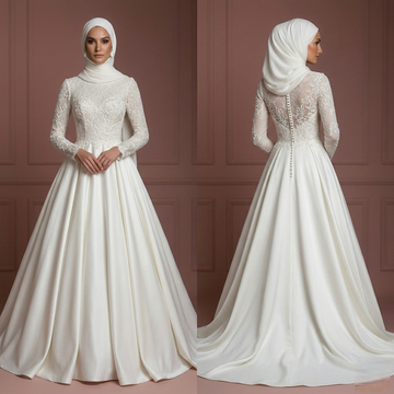 Silk Elegant Ball Gown – Soft Ivory Modest Muslim Wedding Dress