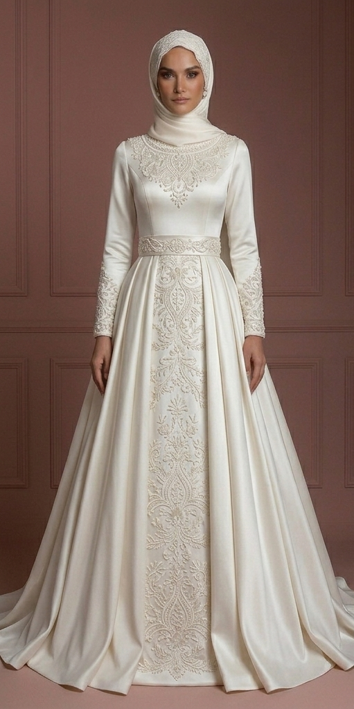 Silk Elegant Princess Wedding Dress – Ivory Modern Muslim Outfit