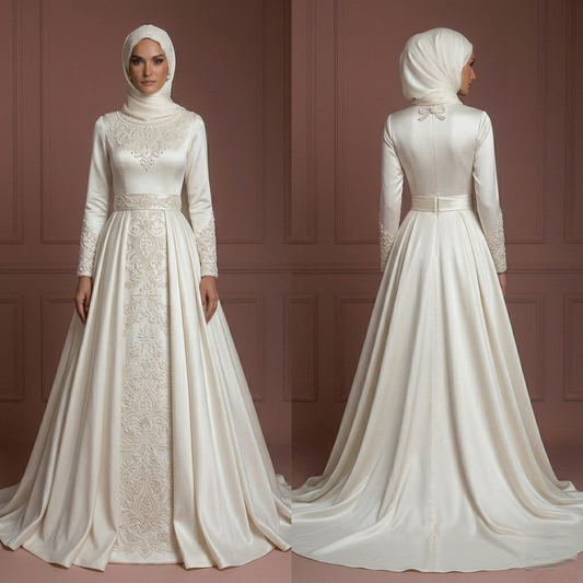 Silk Elegant Princess Wedding Dress – Ivory Modern Muslim Outfit