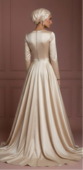 Silk Flowing Ball Gown – Champagne Elegant Hijab Wedding Dress Muslim