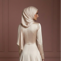 Silk Long Sleeve Wedding Dress – Soft Champagne Hijab Style Muslim
