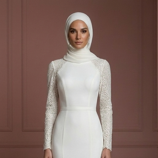 Silk Mermaid Hijab Wedding Dress – Ivory Modern Modest Style Muslim