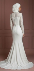 Silk Mermaid Hijab Wedding Dress – Ivory Modern Modest Style Muslim