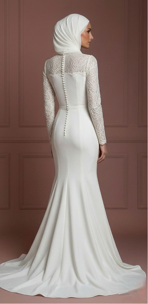 Silk Mermaid Hijab Wedding Dress – Ivory Modern Modest Style Muslim