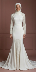 Silk Mermaid Hijab Wedding Dress – Ivory Modern Modest Style Muslim