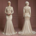 Silk Mermaid Wedding Dress – Champagne Modest Hijab Style Muslim