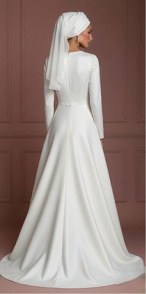 Silk Minimalist Bridal Gown – Ivory Modest Wedding Dress Muslim