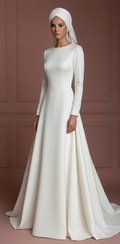 Silk Minimalist Bridal Gown – Ivory Modest Wedding Dress Muslim