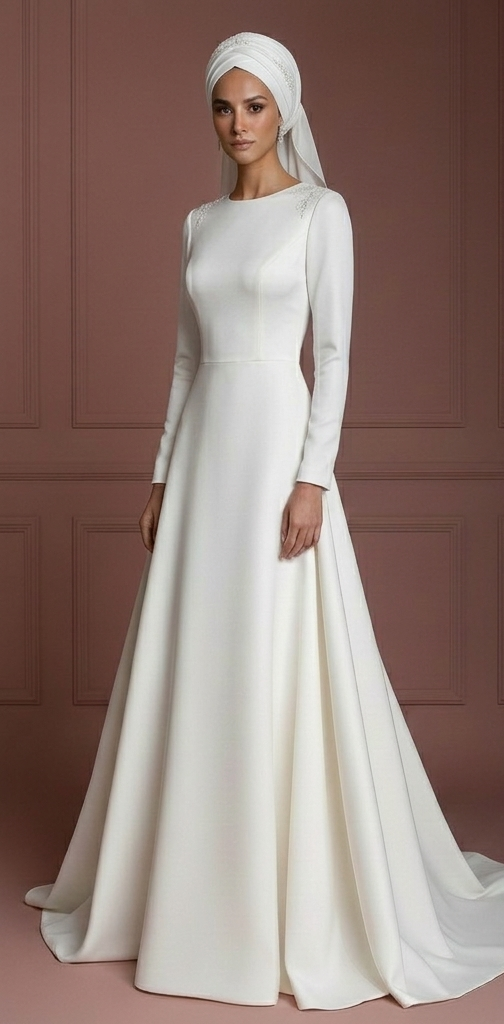 Silk Minimalist Bridal Gown – Ivory Modest Wedding Dress Muslim