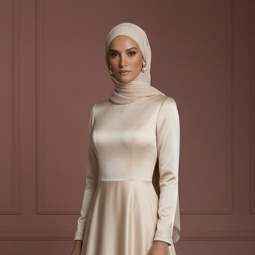Silk Minimalist Hijab Wedding Dress – Champagne Modern Muslim