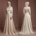 Silk Minimalist Hijab Wedding Dress – Champagne Modern Muslim