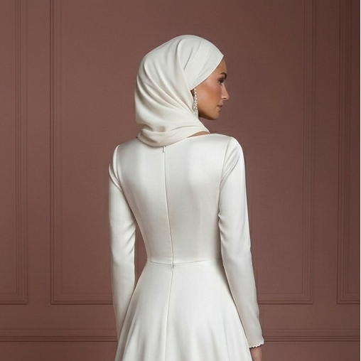 Silk Minimalist Hijab Wedding Dress – Modern Modest Bridal Look Muslim
