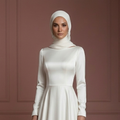 Silk Minimalist Hijab Wedding Dress – Modern Modest Bridal Look Muslim