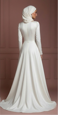 Silk Minimalist Hijab Wedding Dress – Modern Modest Bridal Look Muslim
