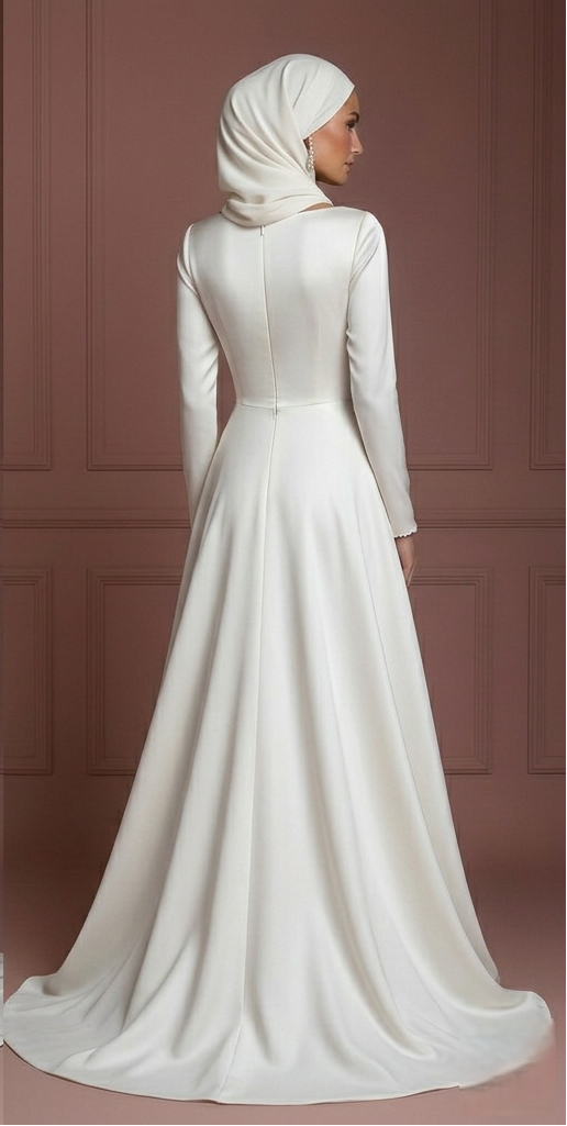 Silk Minimalist Hijab Wedding Dress – Modern Modest Bridal Look Muslim