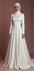 Silk Minimalist Hijab Wedding Dress – Modern Modest Bridal Look Muslim
