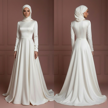 Silk Minimalist Hijab Wedding Dress – Modern Modest Bridal Look Muslim