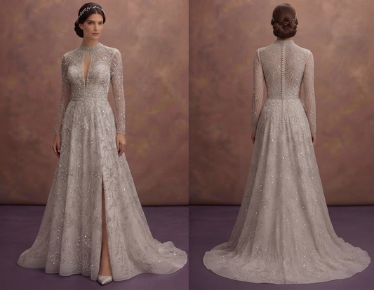 Silver Beaded Wedding Dresses with Sophisticated Sparkle