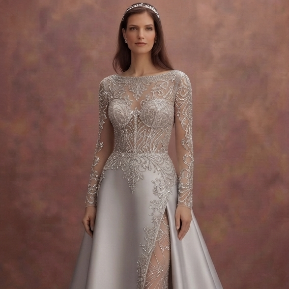 Silver Crystal Wedding Dresses with Sophisticated Sparkle