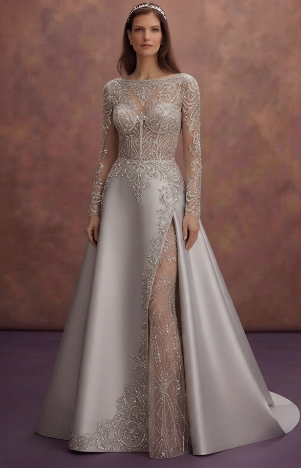 Silver Crystal Wedding Dresses with Sophisticated Sparkle