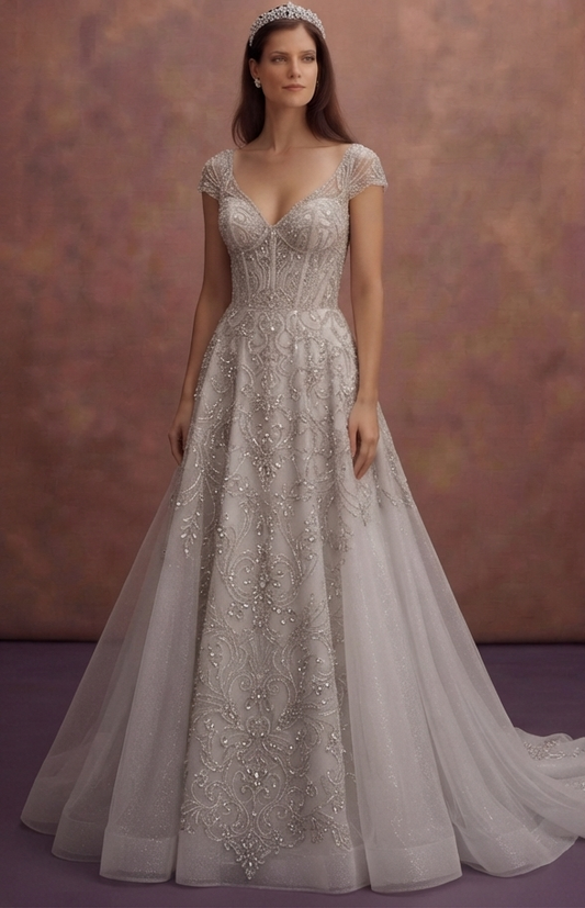 Silver Wedding Dresses with Crystal Beading