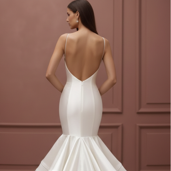 Silver White Wedding Dress Matte Finish Long Evening Bridal