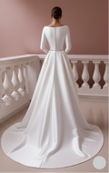Simple Sleeve Wedding Dress Minimalist Long Crepe Stretch Gown