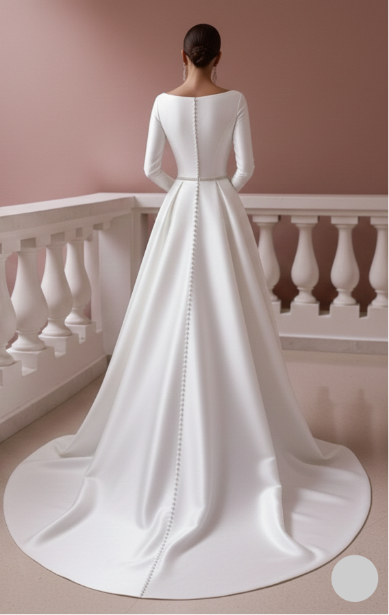 Simple Sleeve Wedding Dress Minimalist Long Crepe Stretch Gown
