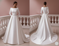 Simple Sleeve Wedding Dress Minimalist Long Crepe Stretch Gown