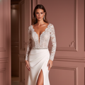 Simple Slit Wedding Dress Deep V-Neck Sleeveless Long Bridal