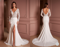 Simple Slit Wedding Dress Deep V-Neck Sleeveless Long Bridal
