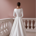 Simple Sleeve Wedding Dress Minimalist Long Crepe Stretch Gown