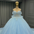 Sky Blue Tulle Ball Gown with Beaded Bodice