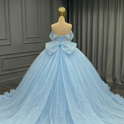 Sky Blue Tulle Ball Gown with Beaded Bodice