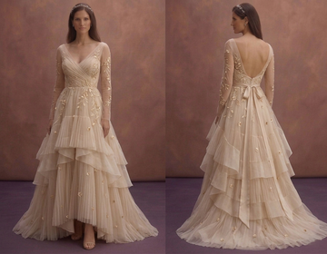 Soft Beige A-Line Wedding Dress with Romantic Layers