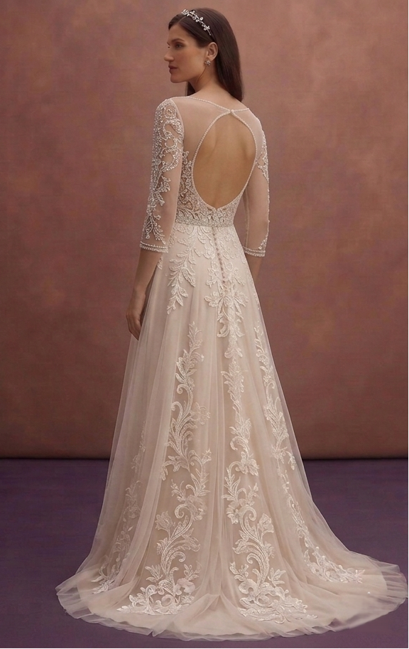 Soft Beige Bridal Gown with Romantic A-Line Shape