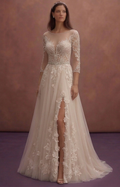 Soft Beige Bridal Gown with Romantic A-Line Shape