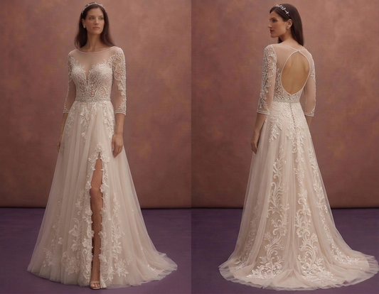 Soft Beige Bridal Gown with Romantic A-Line Shape