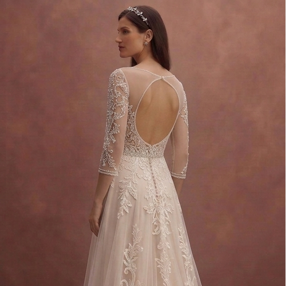 Soft Beige Bridal Gown with Romantic A-Line Shape