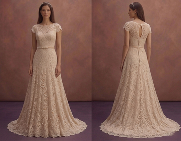 Soft Beige Lace Wedding Dress with Modest Silhouette