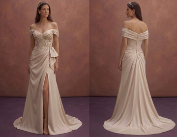 Soft Beige Satin Wedding Dress with Draped Waistline