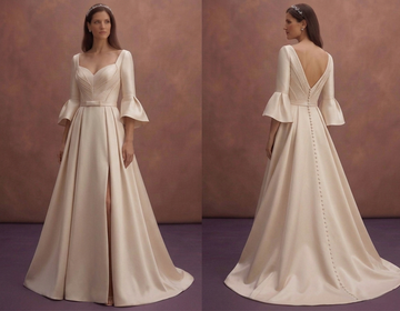Soft Beige Satin Wedding Dress with Sculpted Bodice