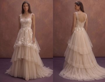 Soft Beige Tulle Bridal Dress with Romantic Layers