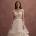 Soft Beige Tulle Wedding Dress with Layered Romantic Skirt