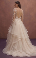 Soft Beige Tulle Wedding Dress with Layered Romantic Skirt