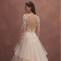 Soft Beige Tulle Wedding Dress with Layered Romantic Skirt