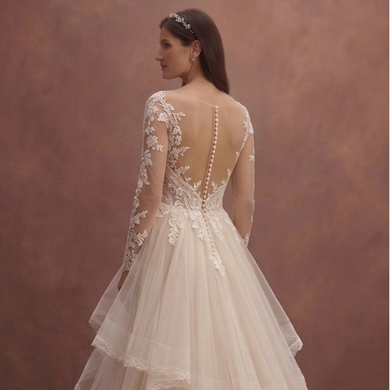 Soft Beige Tulle Wedding Dress with Layered Romantic Skirt