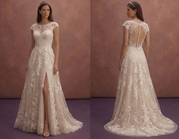 Soft Beige Wedding Dress with Delicate Floral Lace