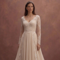 Soft Beige Wedding Dress with Flowy Chiffon Skirt