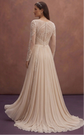 Soft Beige Wedding Dress with Flowy Chiffon Skirt